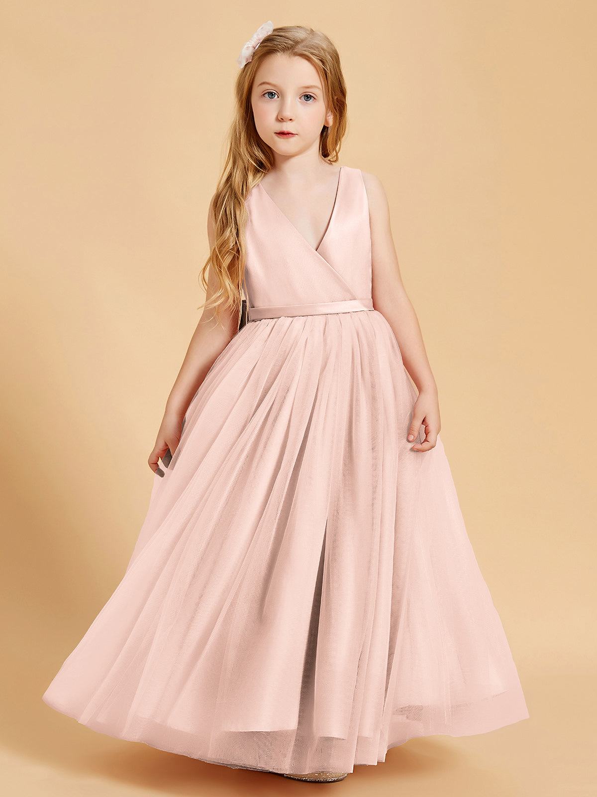 Tulle Junior Bridesmaid Dresses Satin Top Pearl Pink